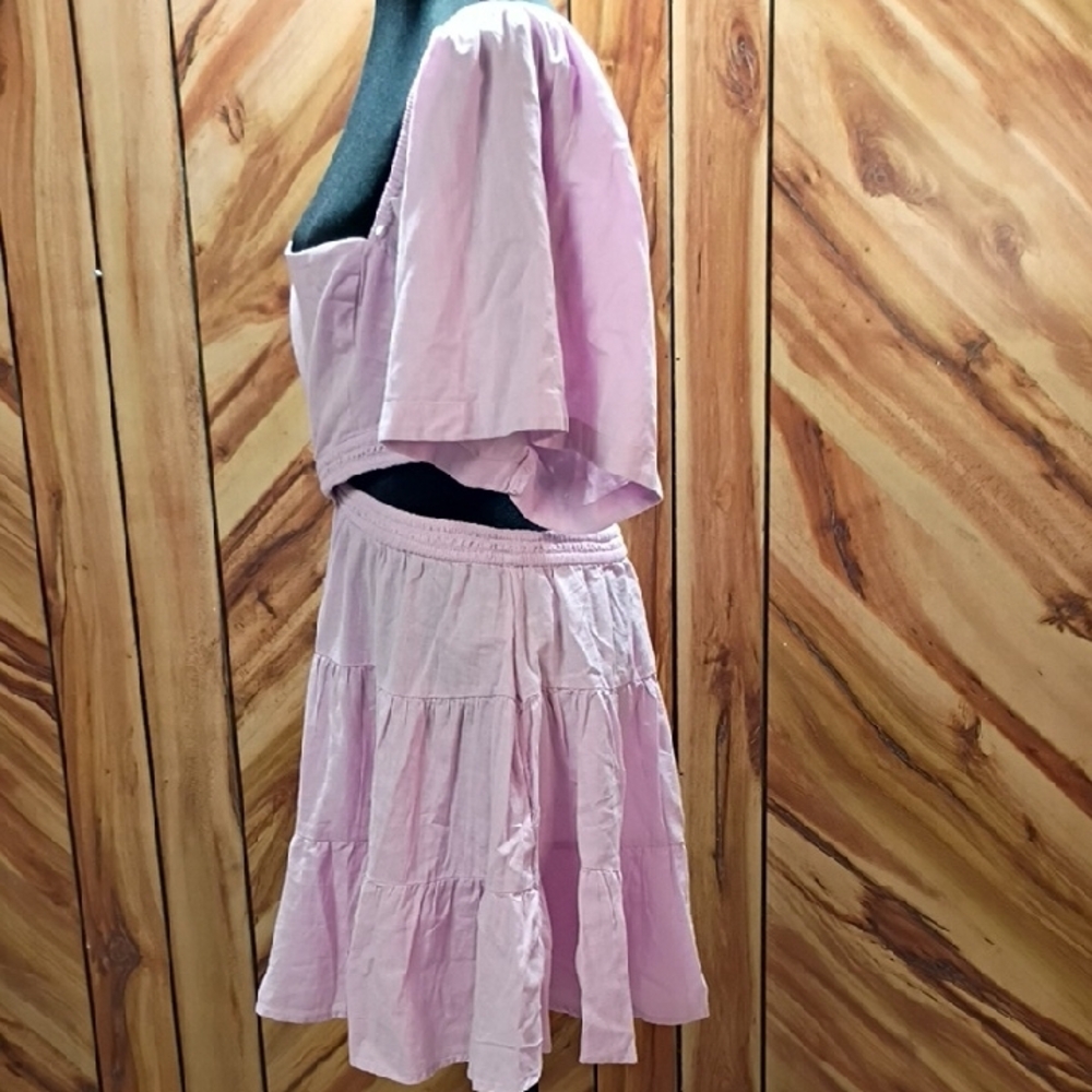 Free People Cross Of Sunlight Puff Sleeves,Cutout Waist Mini Dress XL - Picture 6 of 10